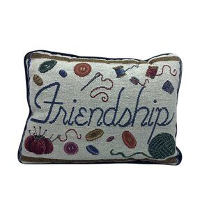 Vtg Friendship Sewing Notions 8x12 Decorative Lumbar Tapestry Pillow Seamstress